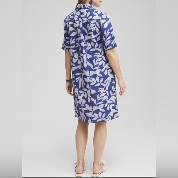 NWT Chicos size 2 Blue Leaf Print Dress - Picture 4 of 12